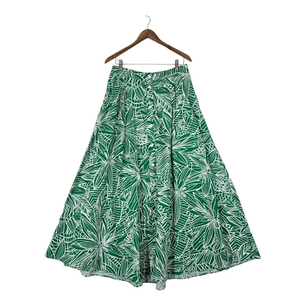 Tabitha Brown + Target Maxi Skirt sz M Green White 100% Cotton Button Front